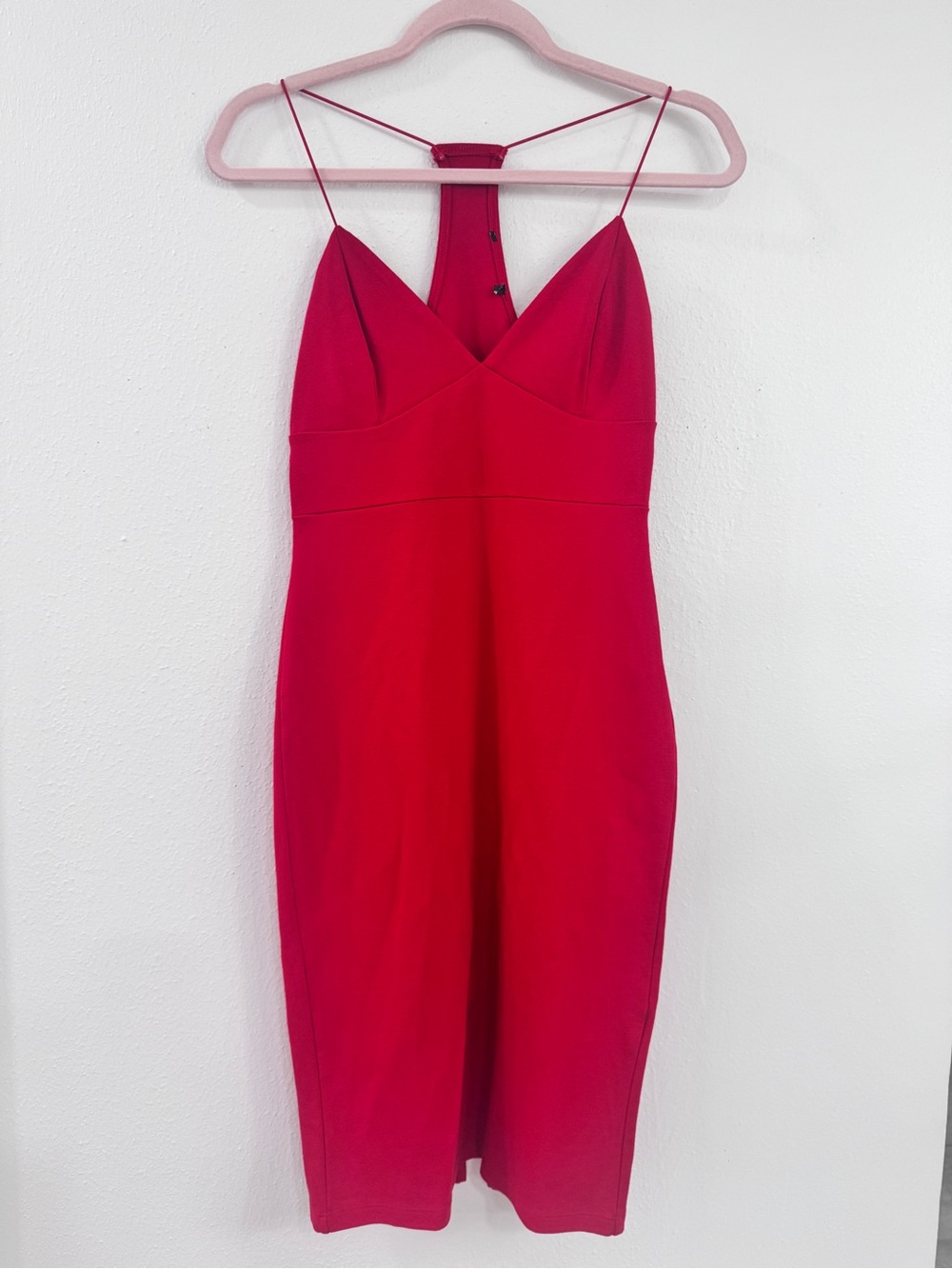 Sexy Red Bodycon Midi Dress V-Neck Strappy Racerback Size Small